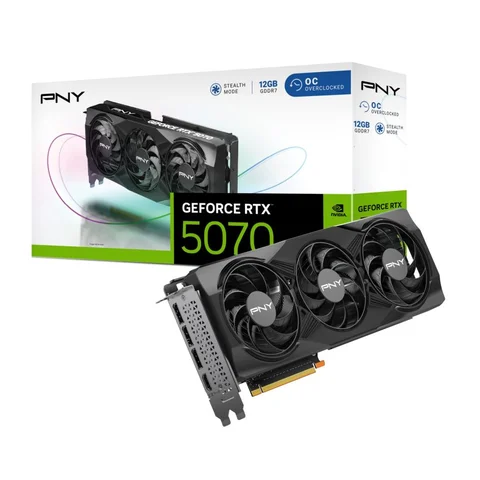 GPU PNY GeForce RTX 5070 Overclocked - 12GB GDDR7, Dual Fan, DLSS4, RayTracing, Reflex 2